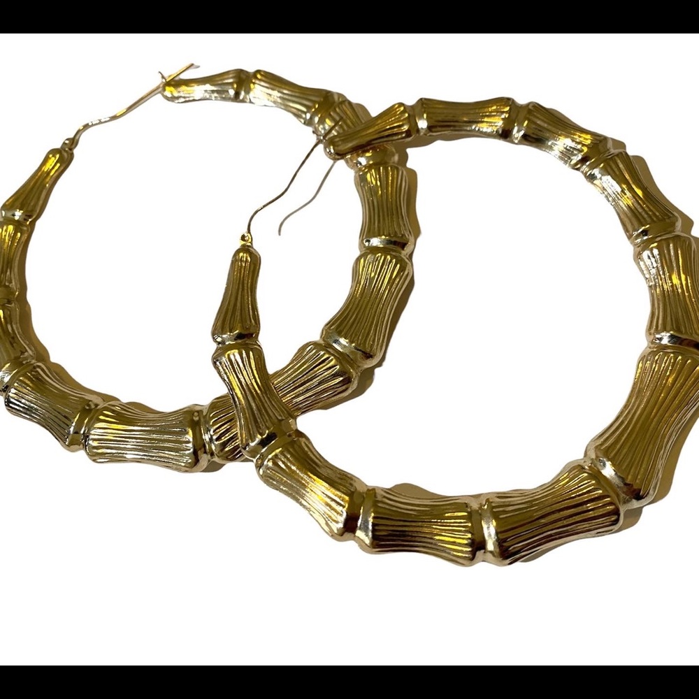10k Bamboo Hoops 3.2inch Earrings
